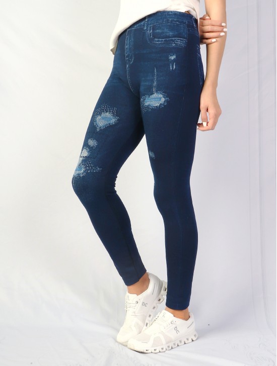 High Waist Denim Style Stretchy Legging (Fleece Lined) (One Size)